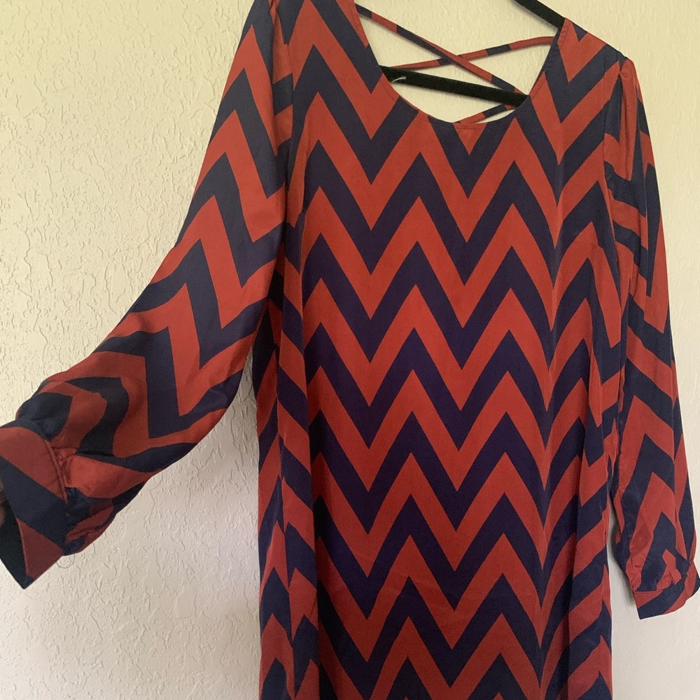 Fall chevron burgundy navy dress long sleeve